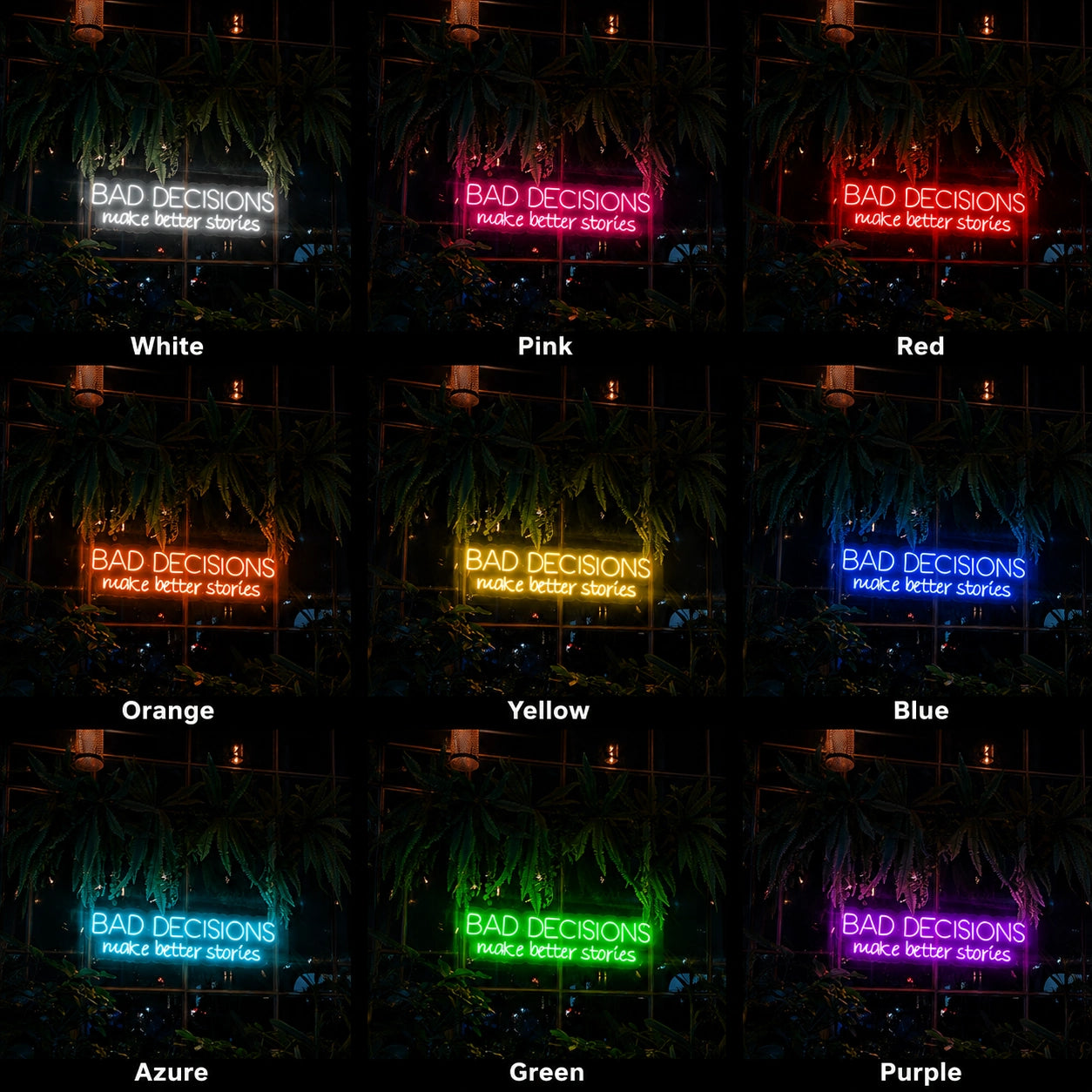 Bad Decisions Make Better Stories LED Neon Sign Wall Decor - 05 Color Grid