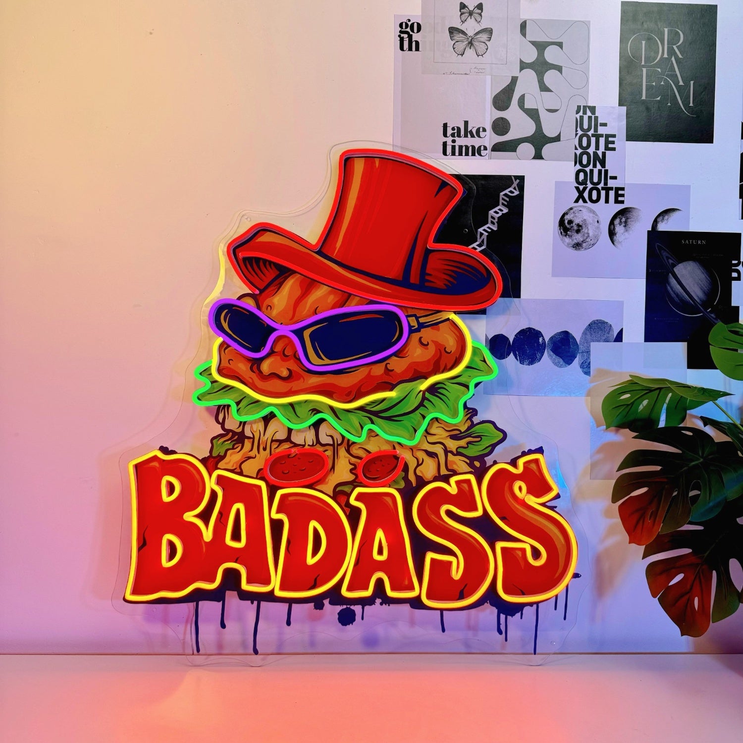 Badass Big Hamburger Hat Acrylic Led Neon Sign | Shineneon