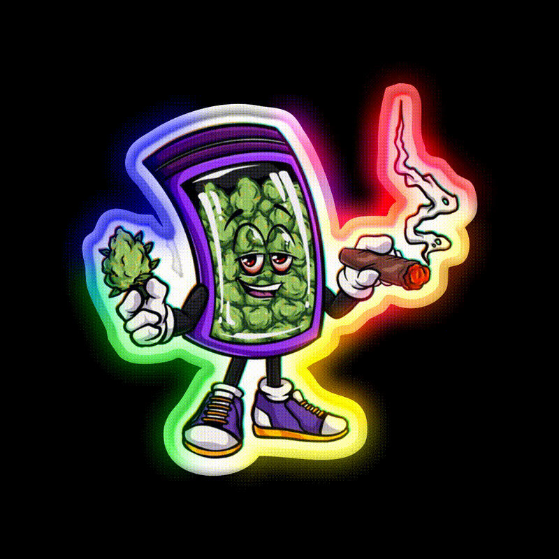 Bag Bud Nug Flower Weed Hemp Inspired Green Leaf Led Neon Sign Rgb Color - LED neon sign close-up detail