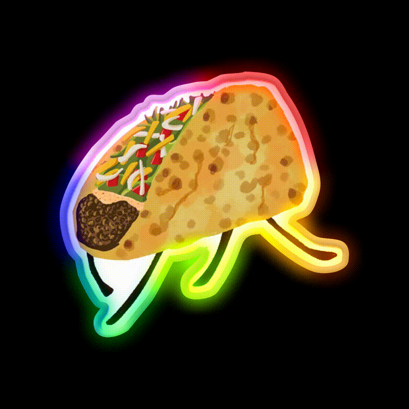 Baja Beef Chalupa Now With Limbs Taco Led Neon Sign Mexican Food Rgb Color - LED neon sign close-up detail