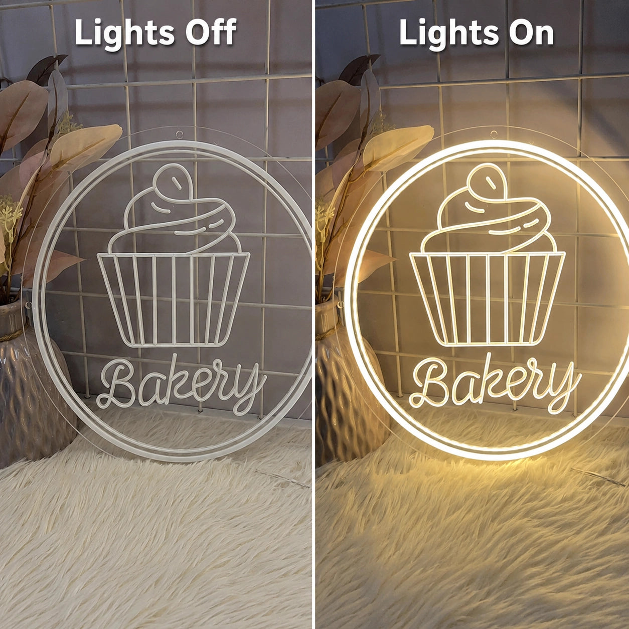 Bakery LED Neon Sign - 06 Day Night Comparison
