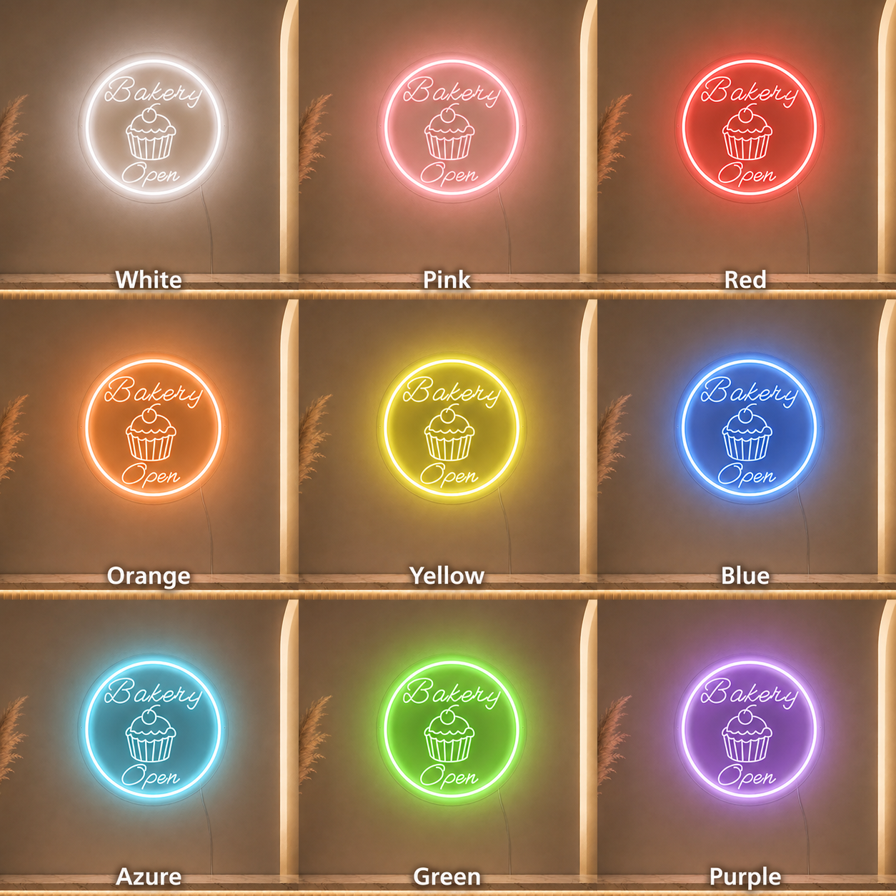 Bakery Open LED Neon Sign - 05 Color Grid