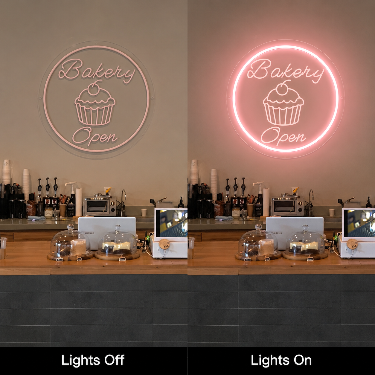 Bakery Open LED Neon Sign Wall Neon Sign - 06 Day Night Comparison