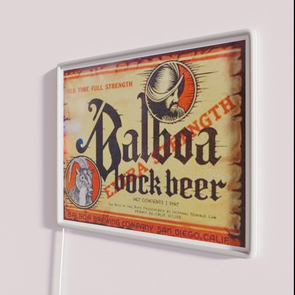 Balboa Bock Beer Distressed Rgb Led Neon Sign - Neon sign mounted on wall in room