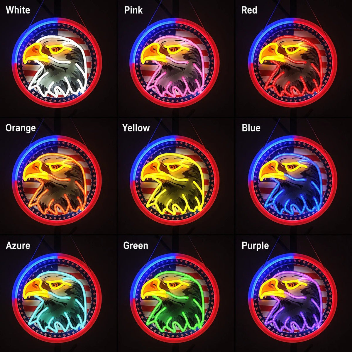 Bald Eagle With American Flag Circle LED Neon Sign - Shineneon