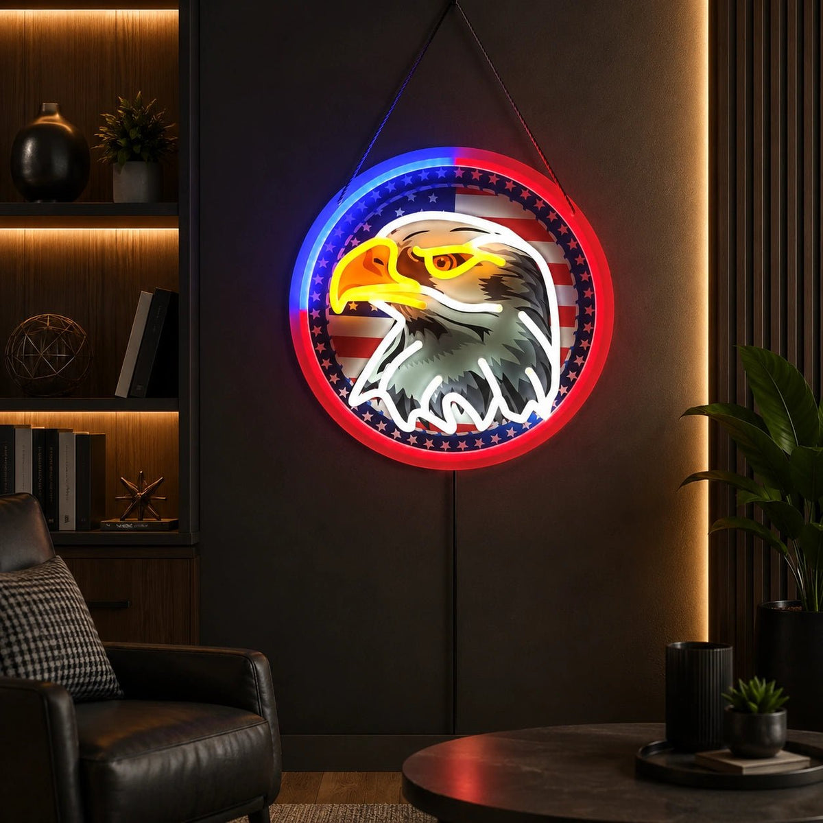 Bald Eagle With American Flag Circle LED Neon Sign - Shineneon