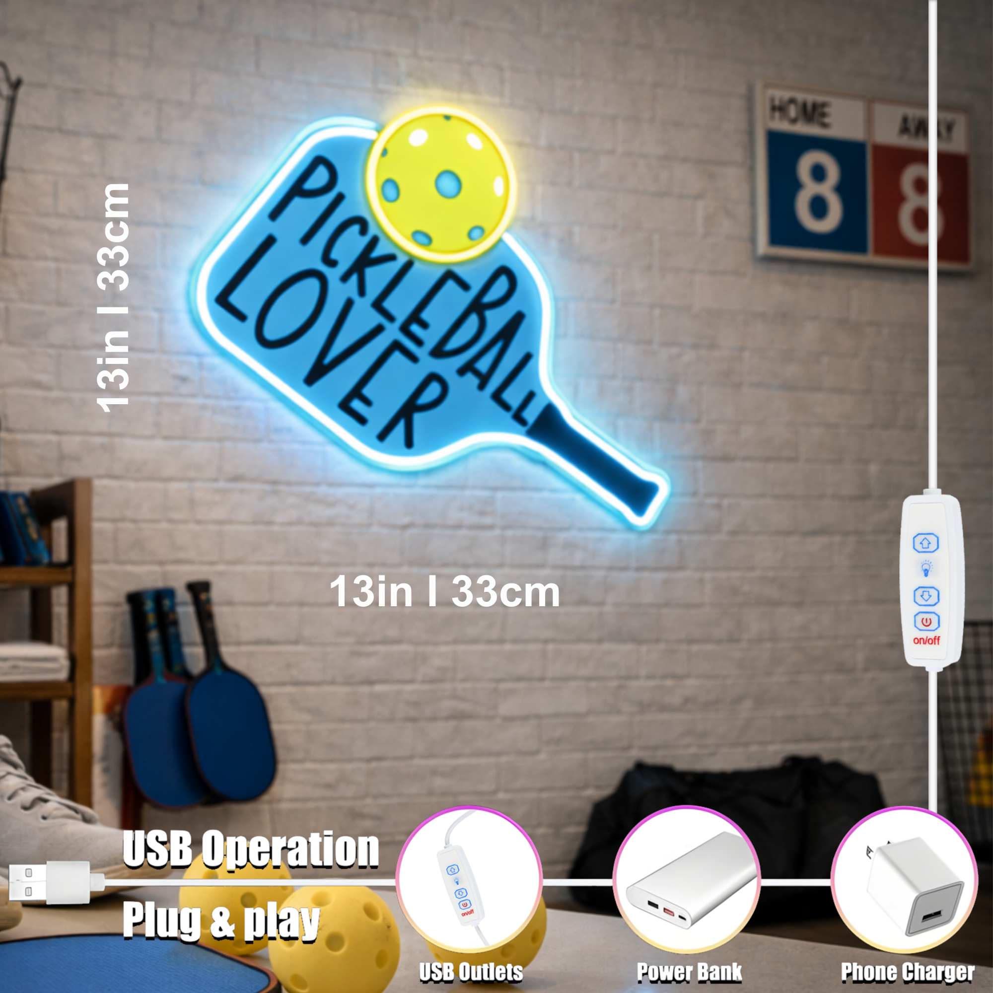 ShineNeon™ Pickleball Lover LED Sign - Vibrant Blue & Yellow Court Wall Decor - LED neon sign view 6