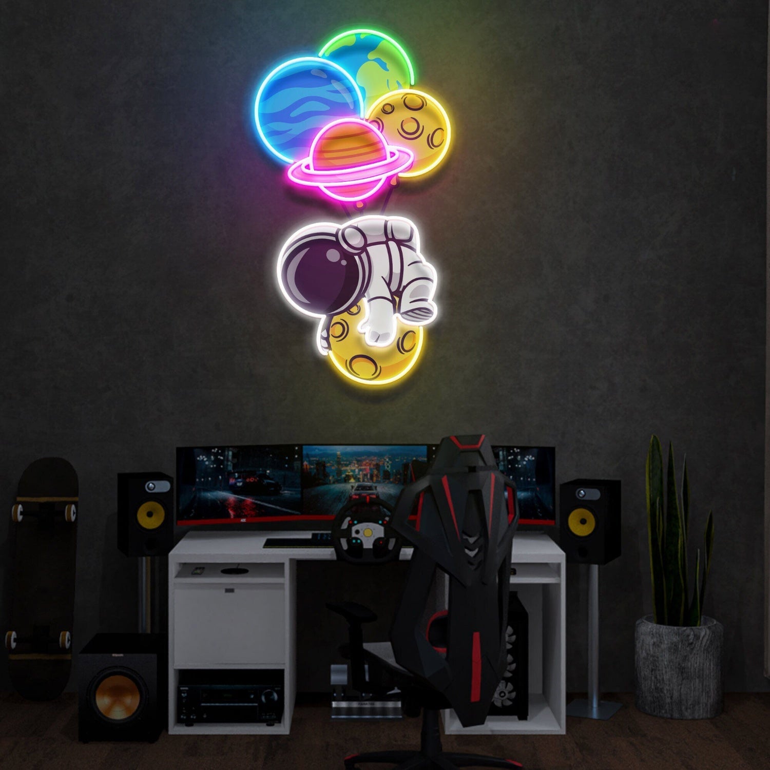 Balloon Astronaut Wall Decor Led Uv Neon Light For Home - Shineneon