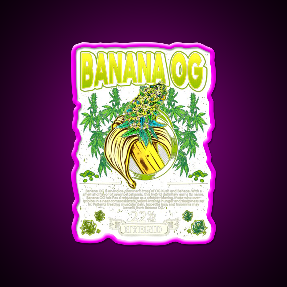 Banana Hybrid Cross Banana Hemp Inspired Green Leaf Led Neon Sign Rgb Color - Neon sign mounted on wall in room