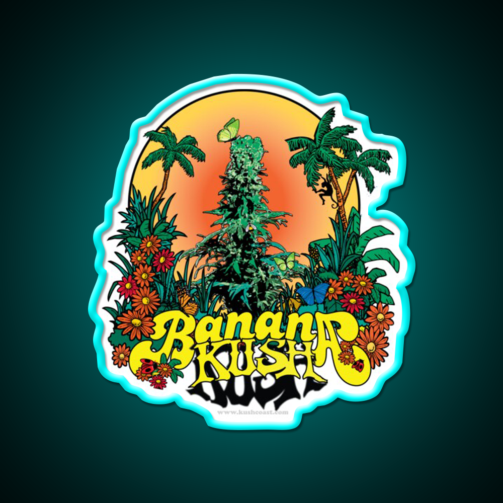 Banana Kush Strain Art Hemp Inspired Green Leaf Led Neon Sign Rgb Color - Size and dimension reference