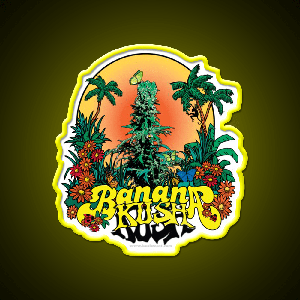 Banana Kush Strain Art Hemp Inspired Green Leaf Led Neon Sign Rgb Color - Shineneon