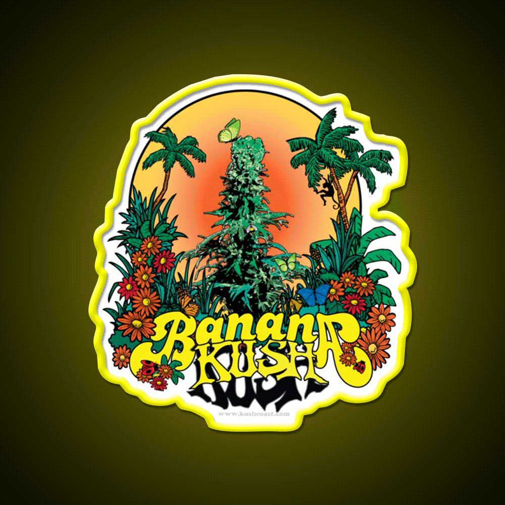 Banana Kush Strain Art Hemp Inspired Green Leaf Led Neon Sign Rgb Color - Custom LED neon sign front view