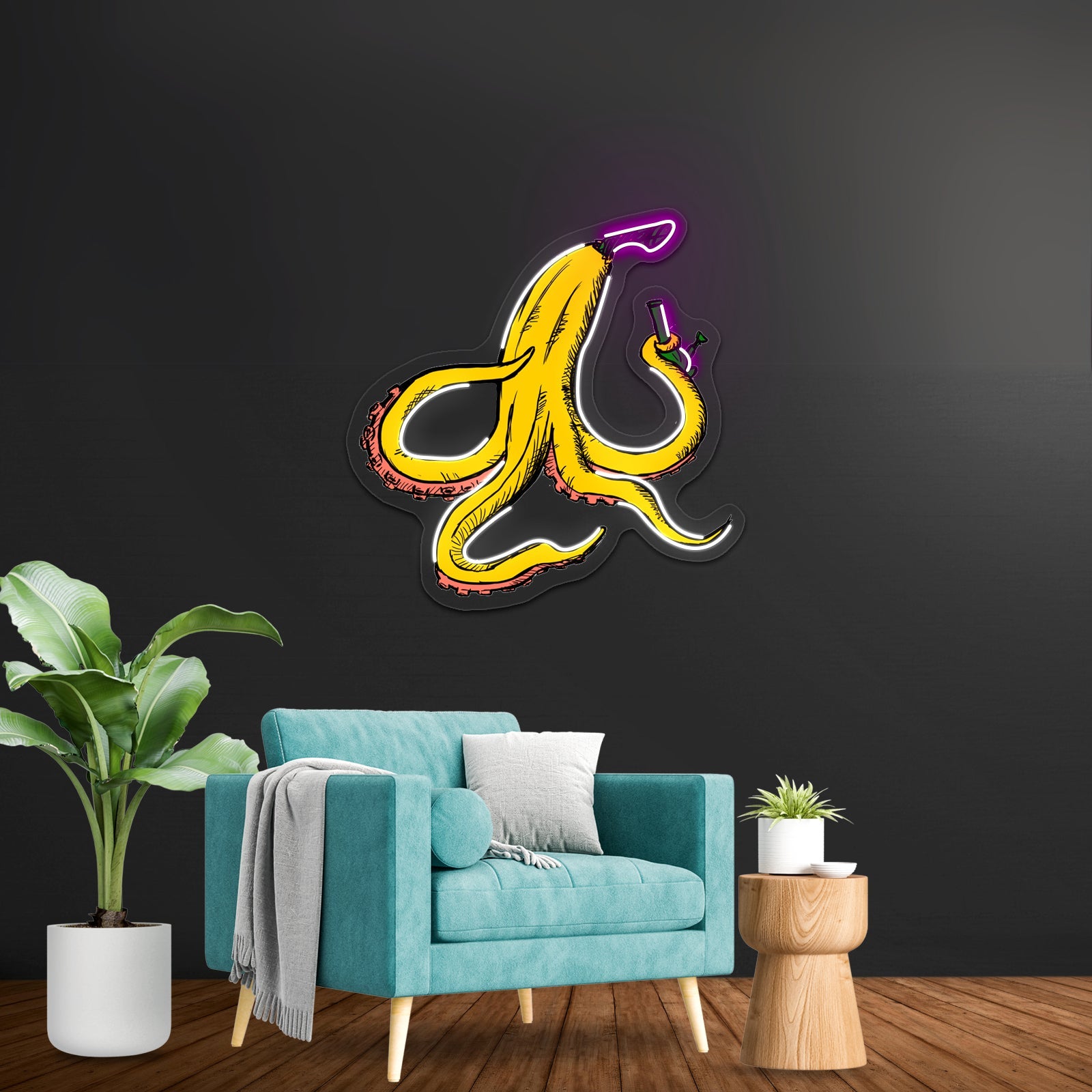 Banana Octopus With Bong Artwork Led Neon Sign - Shineneon