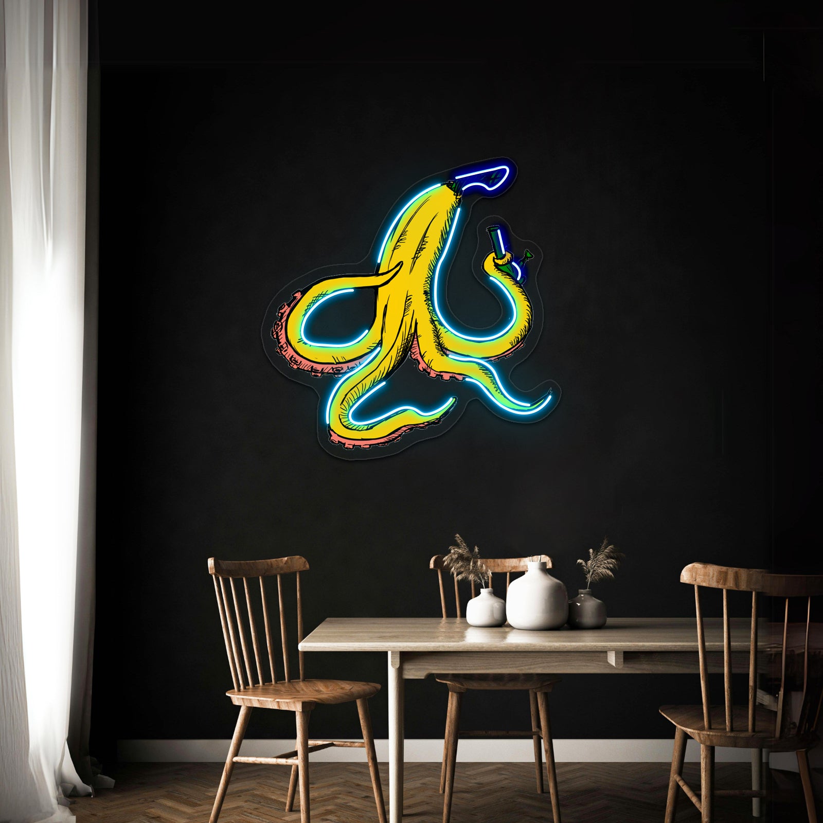 Banana Octopus With Bong Artwork Led Neon Sign