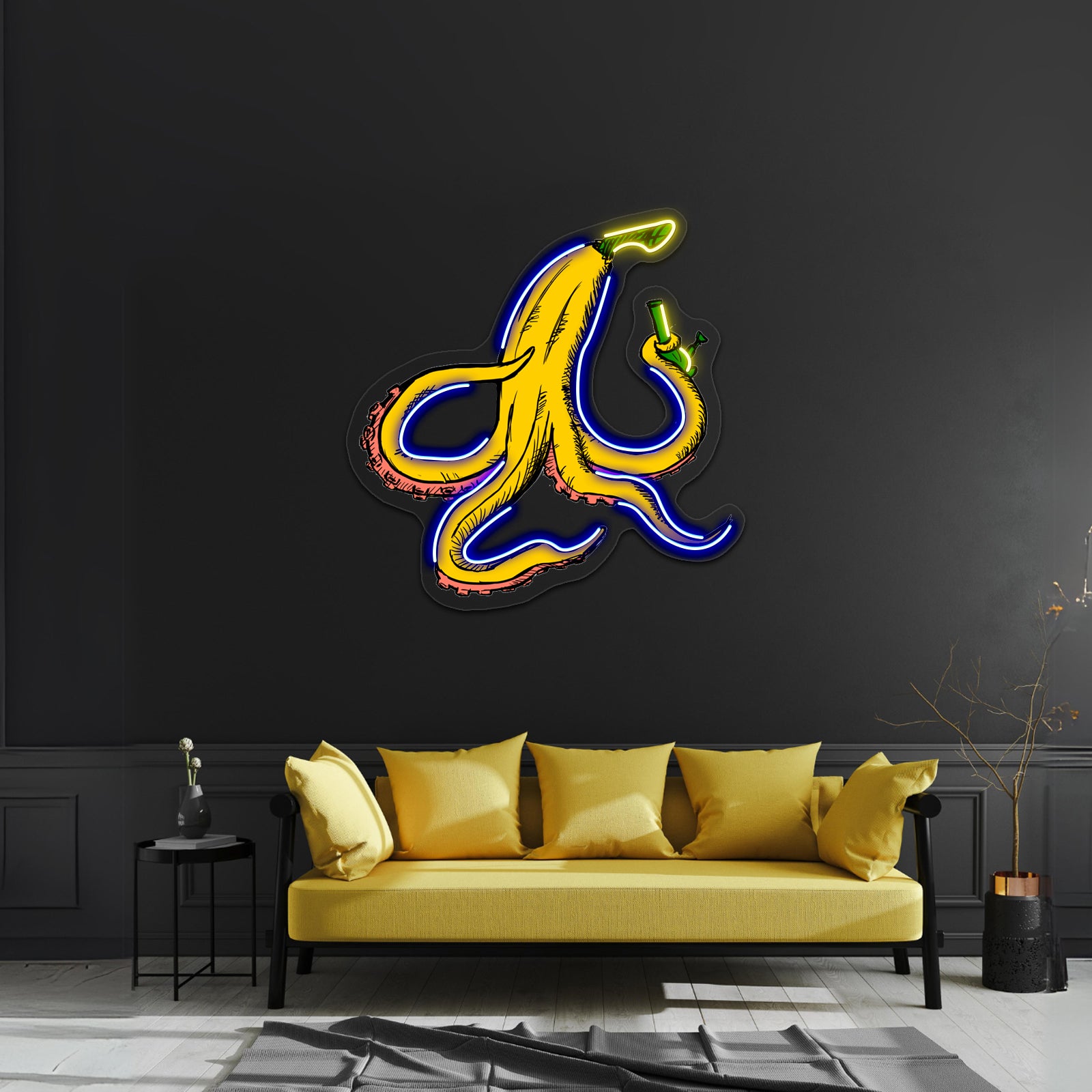 Banana Octopus With Bong Artwork Led Neon Sign