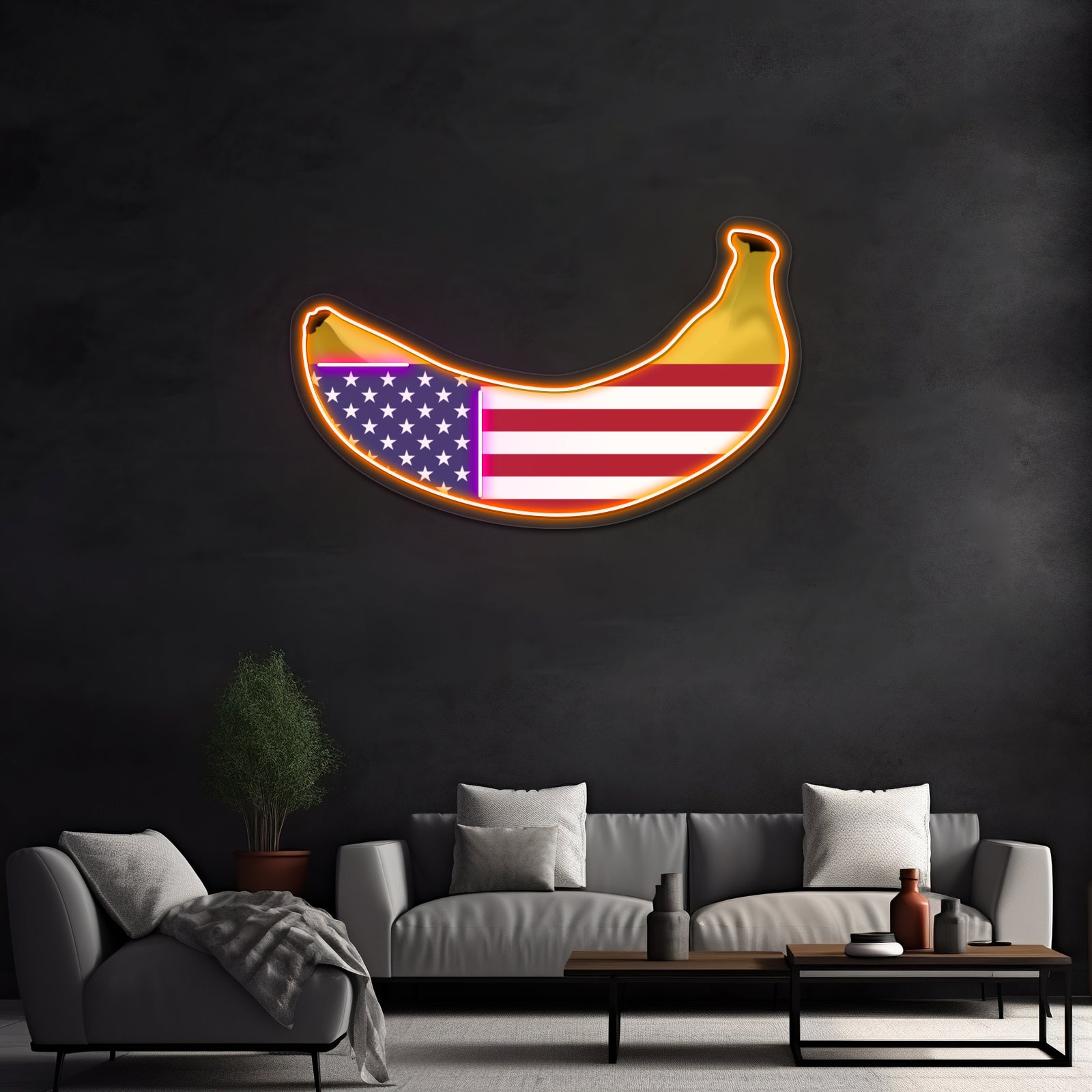Banana Republic American Flag As A Banana Artwork Led Neon Sign