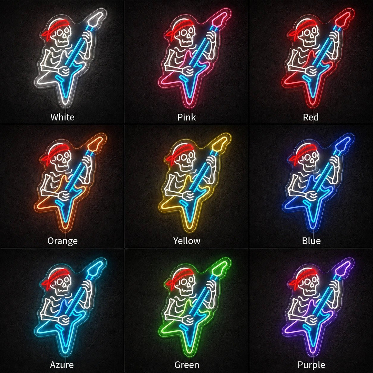 Bandana Skeleton Guitar LED Neon Sign - Shineneon
