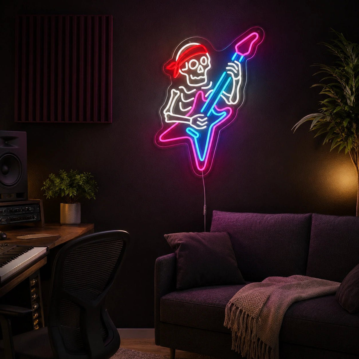 Bandana Skeleton Guitar LED Neon Sign - Shineneon
