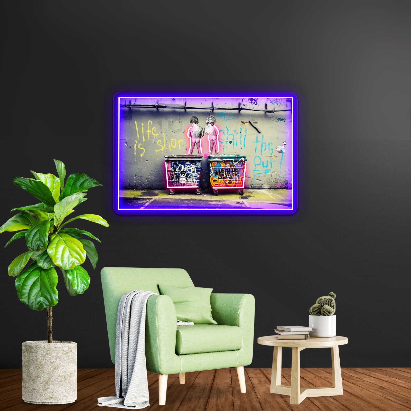 Banksy Chill The Duck Out Artwork Led Neon Sign - Neon sign mounted on wall in room