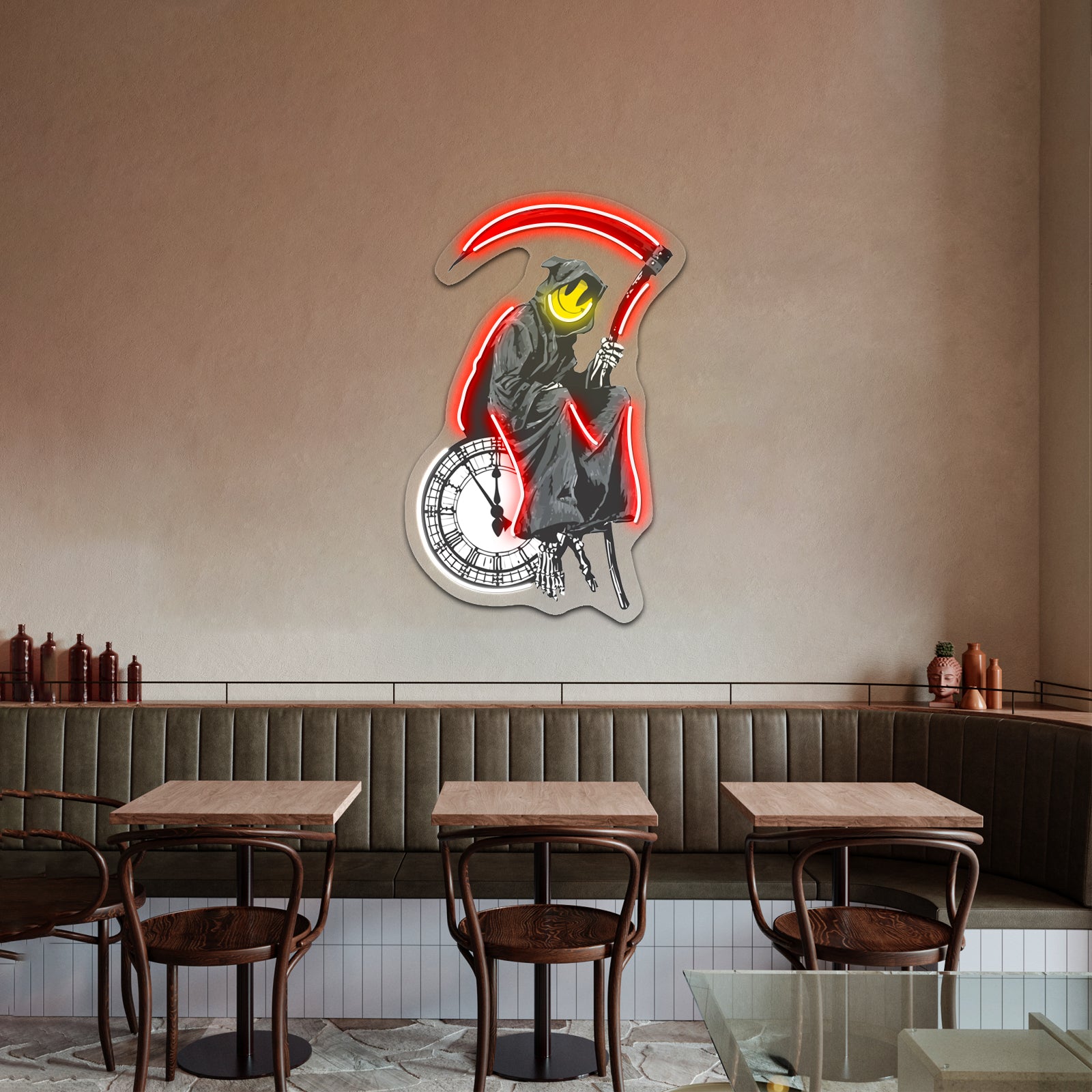 Banksy Grim Reaper Clock Artwork Led Neon Sign - Custom LED neon sign front view