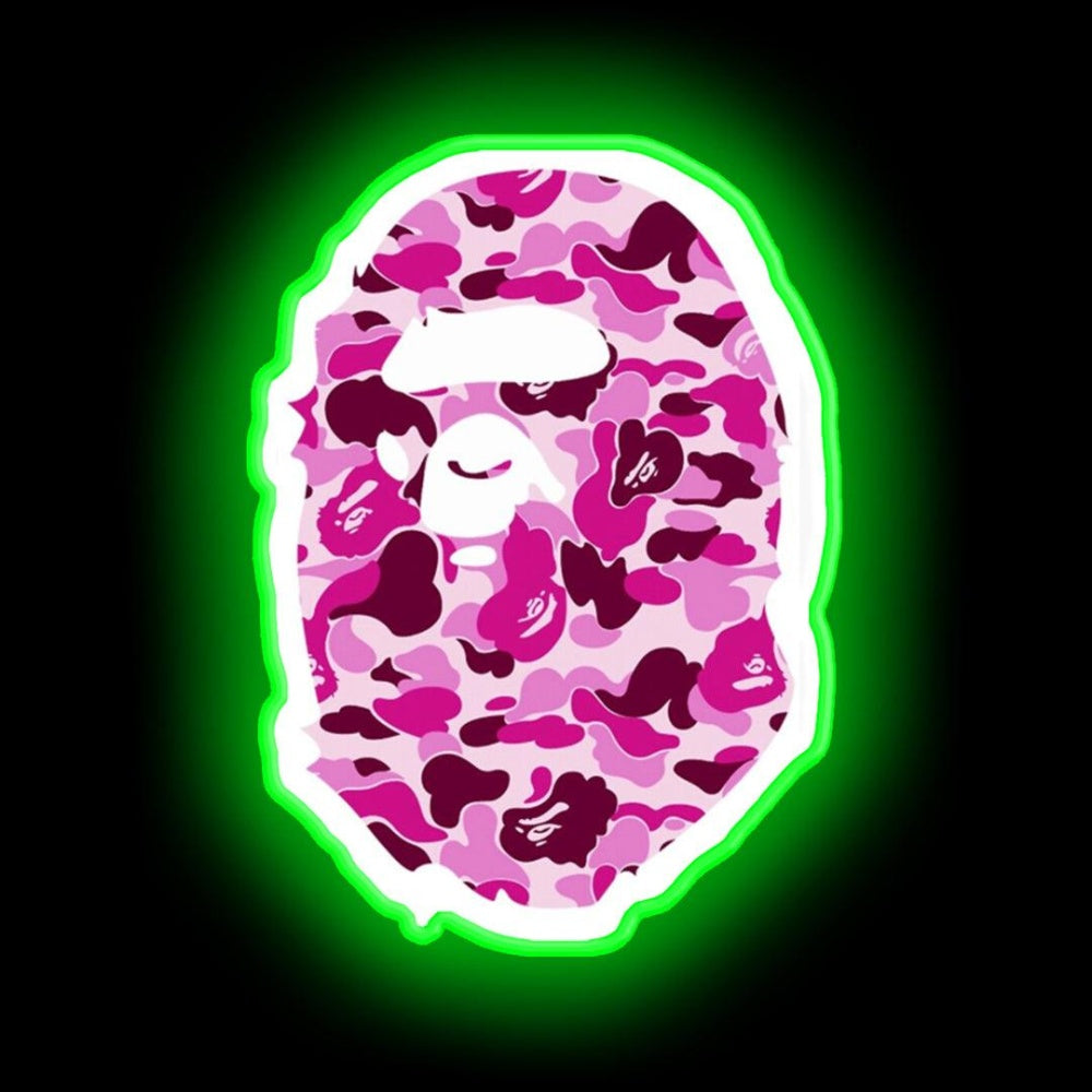 Bape Neon Sign Camo Neon Sign - Neon sign mounted on wall in room