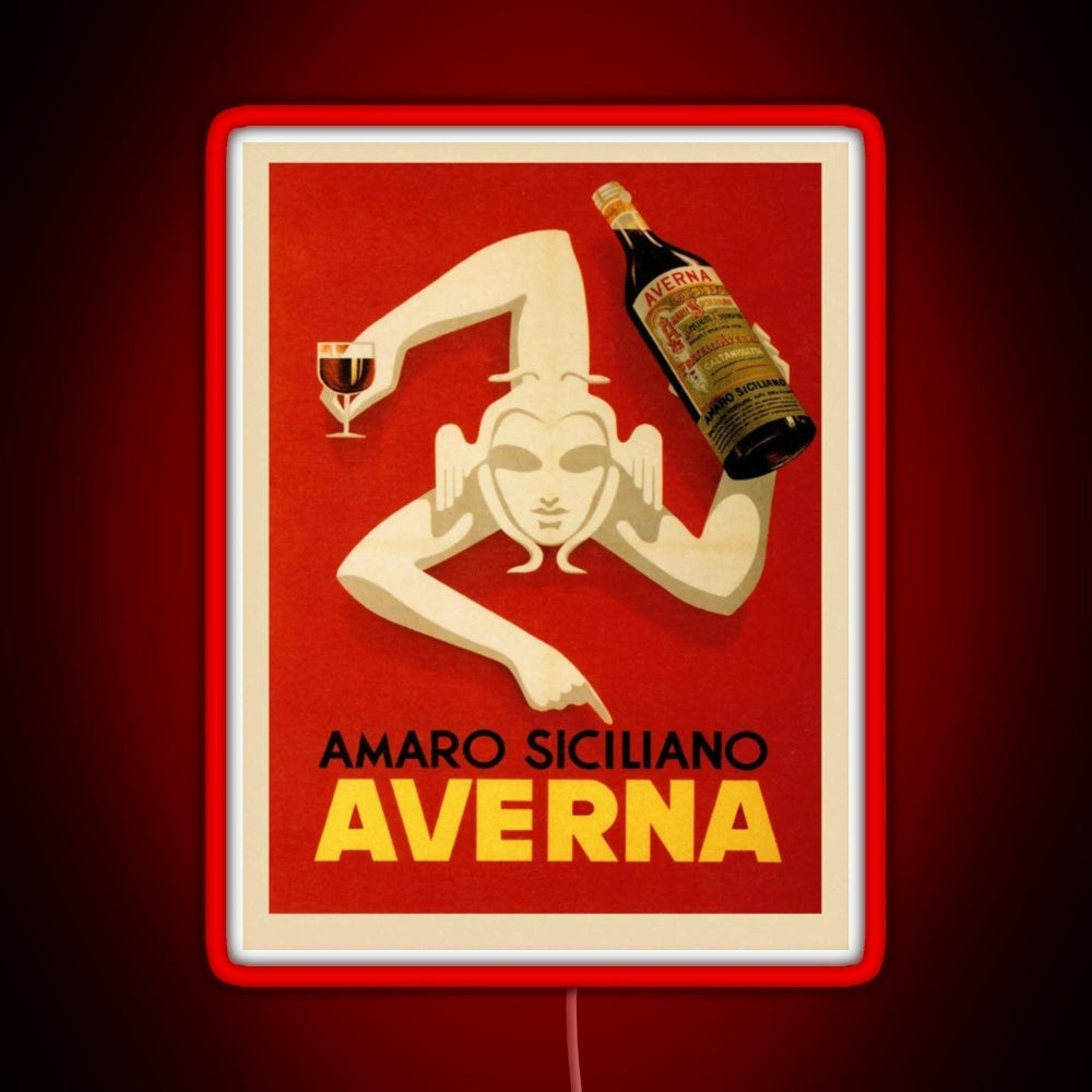 Bar Amaro Siciliano Averna Red Wine Italy Drink Rgb Neon Sign - Custom LED neon sign front view