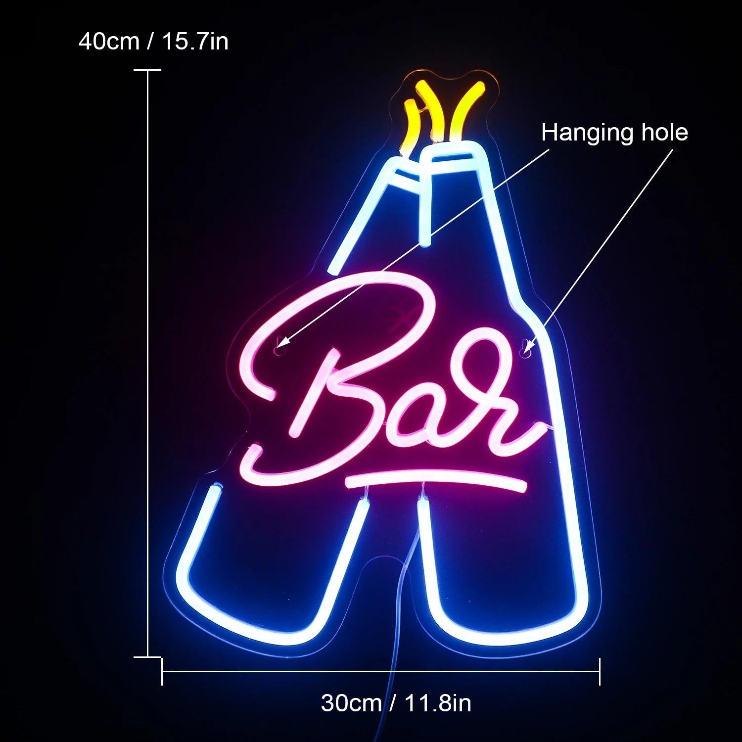 Bar Bottle Led Neon Sign With Blue Pink Yellow Lights For Restaurant Wall Decor | Shineneon
