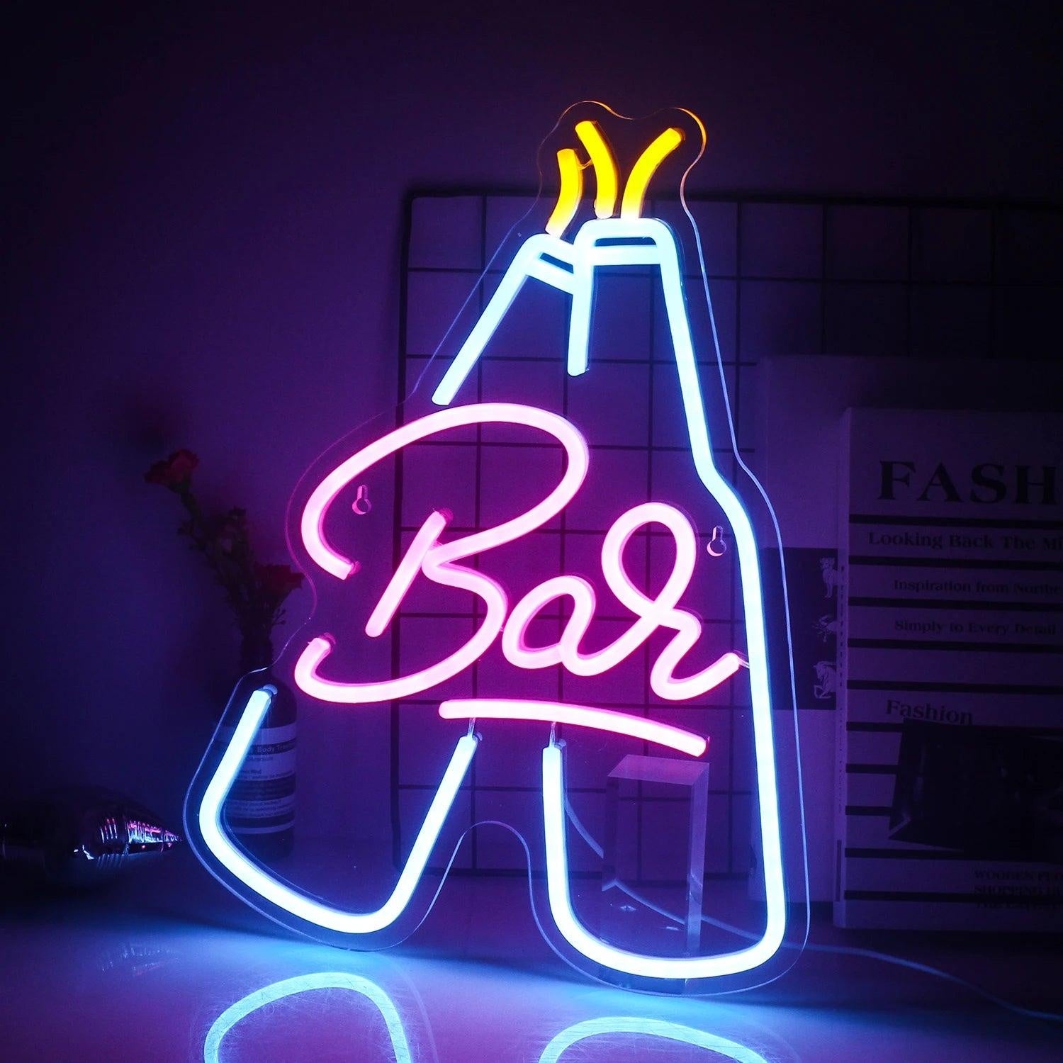 Bar Bottle Led Neon Sign With Blue Pink Yellow Lights For Restaurant Wall Decor | Shineneon