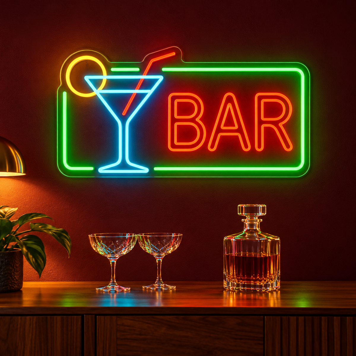 Bar Cocktail Glass Frame LED Neon Sign