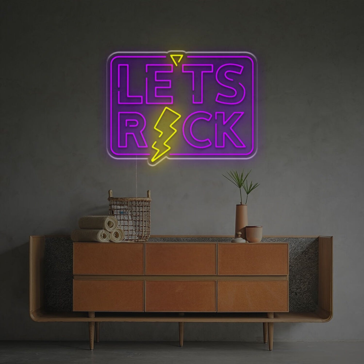 Bar Concert Or Music Event With Lets Rock With Lightning Led Neon Sign | Shineneon