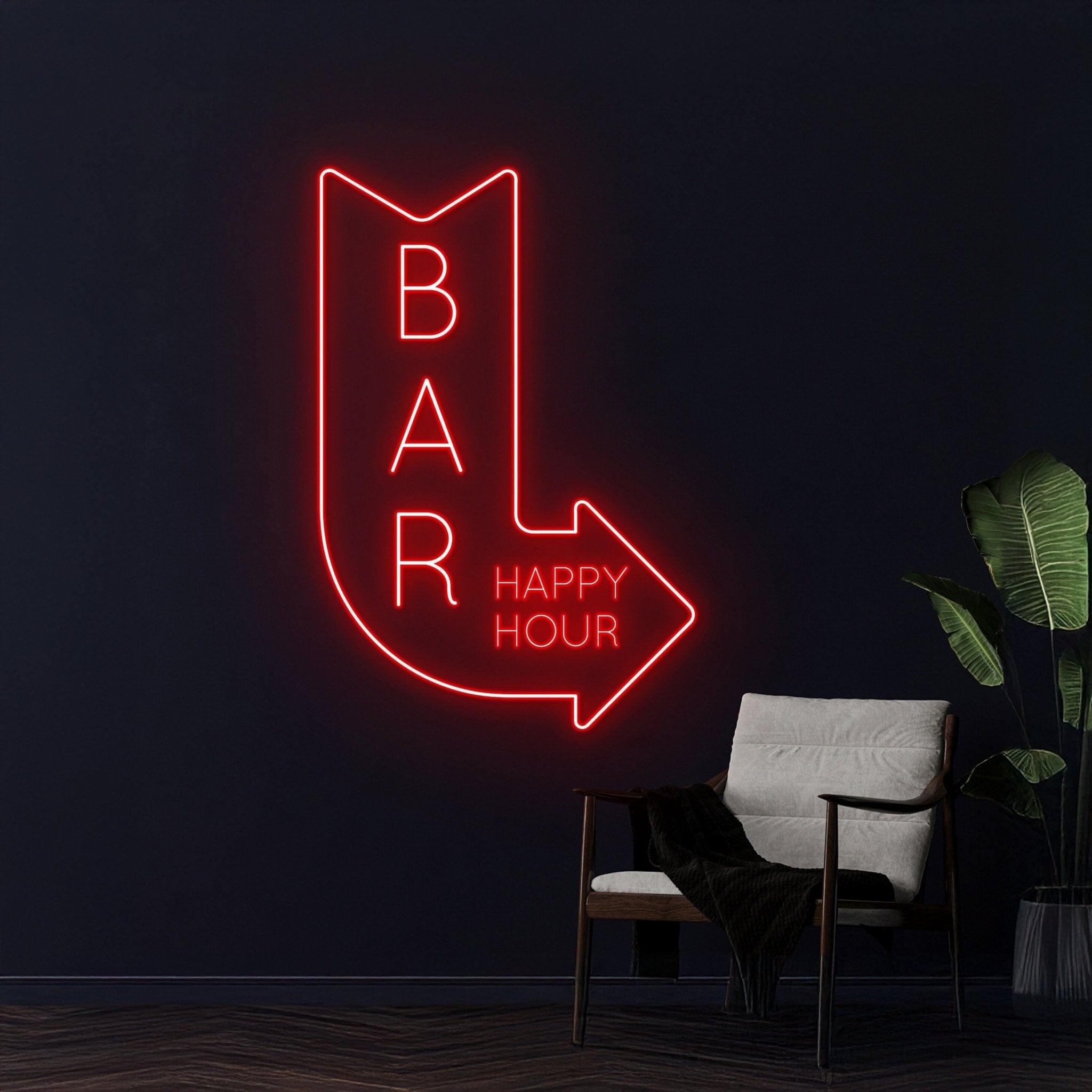 Bar Happy Hour Arrow Right Neon Sign - Shineneon