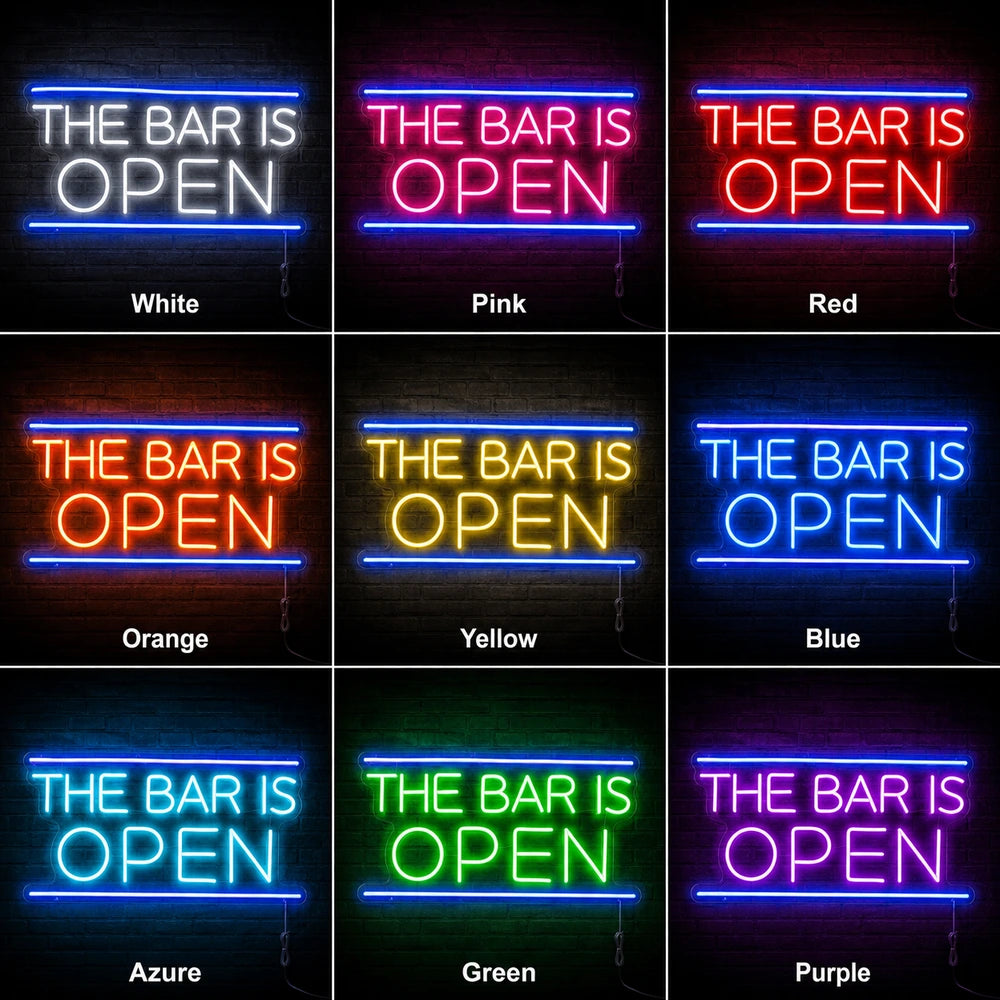 Bar Is Open Neon Sign Wall Art LED Neon Sign color grid