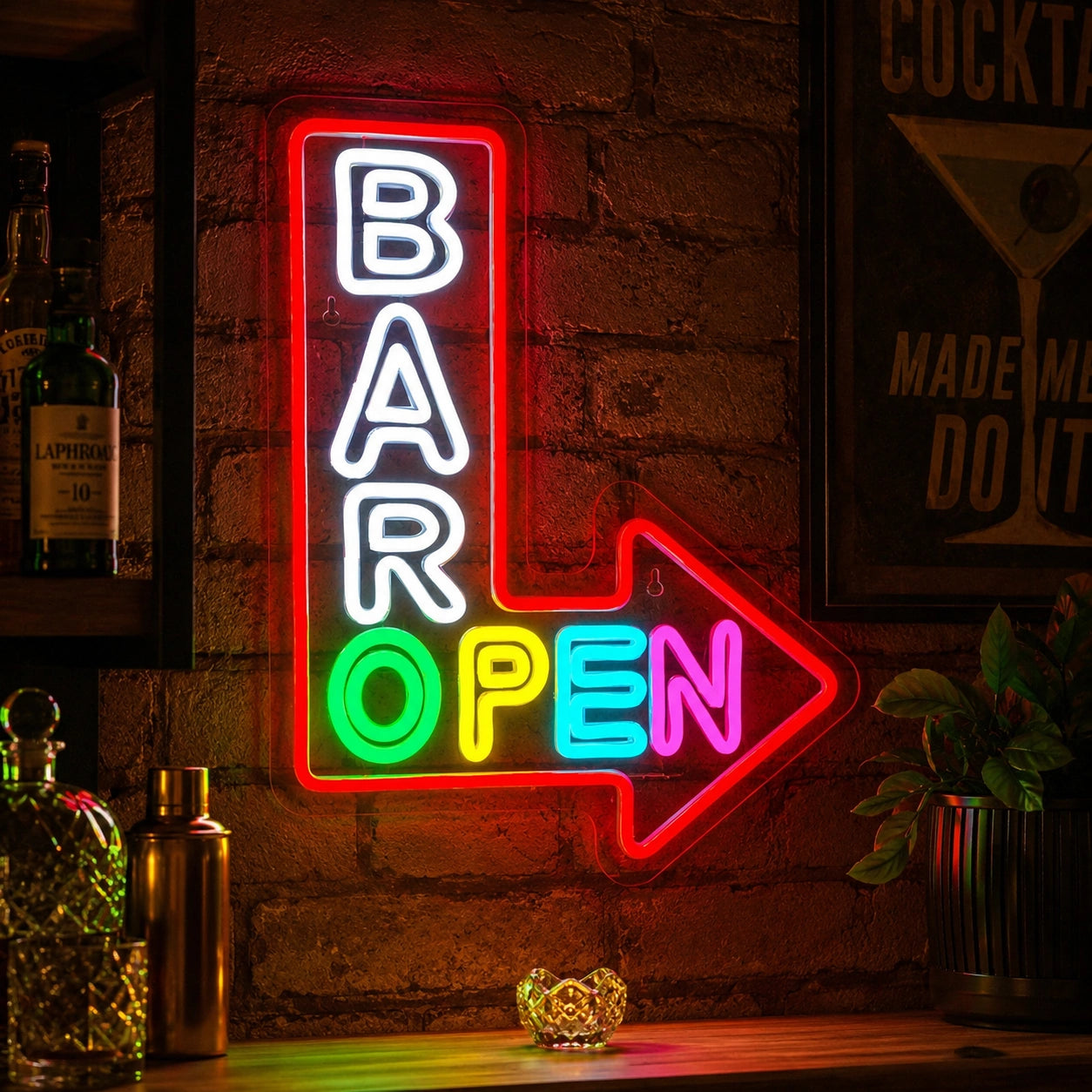 Bar Open Arrow LED Neon Sign real lifestyle scene