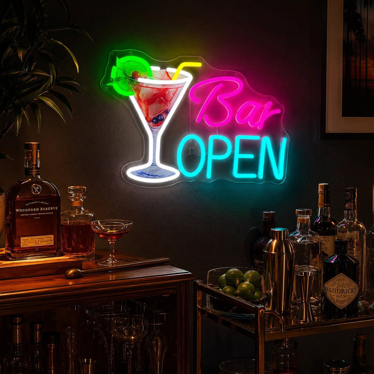 Bar Open Cocktail Glass Man Cave LED Neon Sign - Shineneon