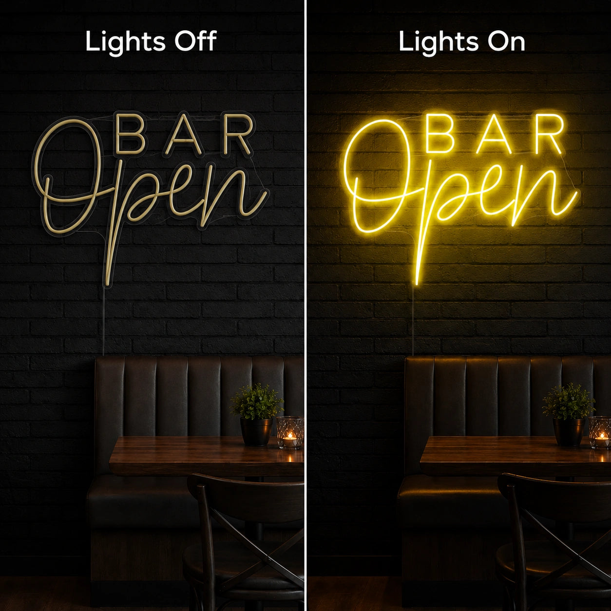 Bar Open LED Neon Sign - 06 Day Night Comparison