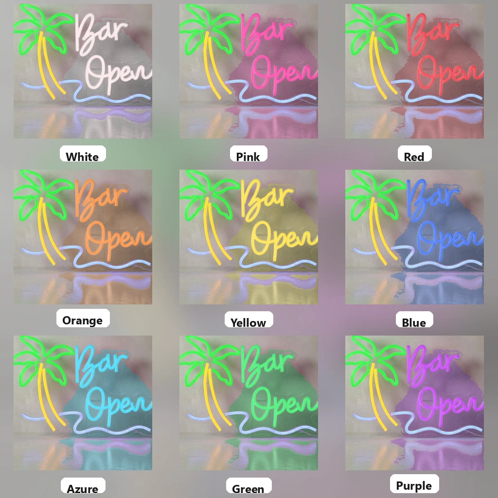 Bar Open LED Neon Sign Bedroom Decor - 05 Color Grid