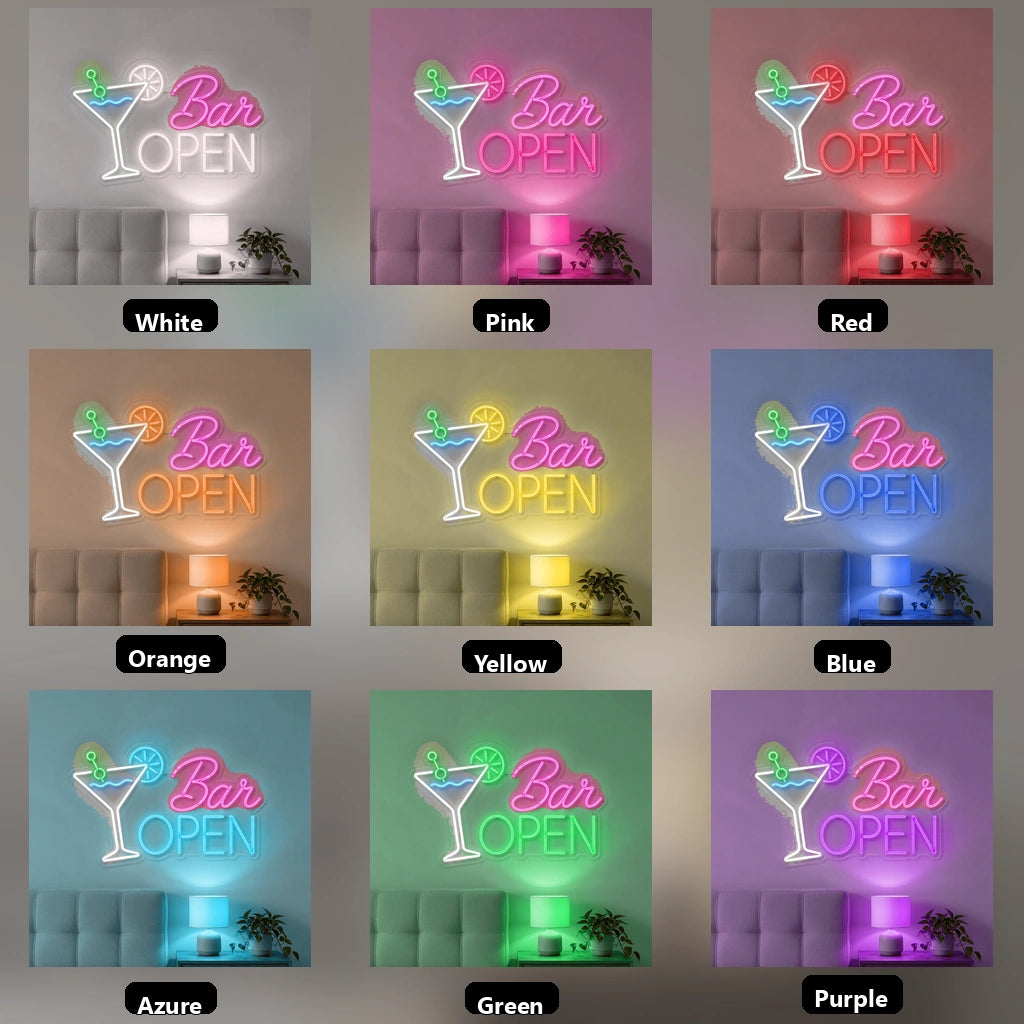 Bar Open LED Neon Sign Home Wall Art - 05 Color Grid