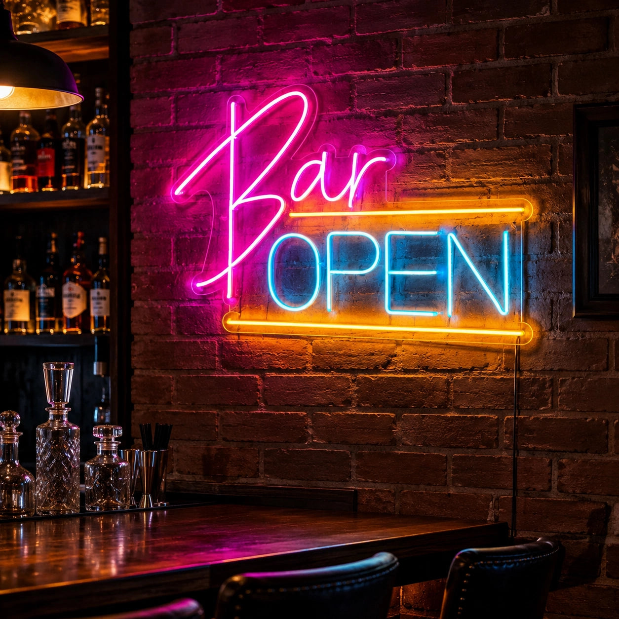 Bar Open LED Neon Sign Wall Art - 03 Real Lifestyle Scene