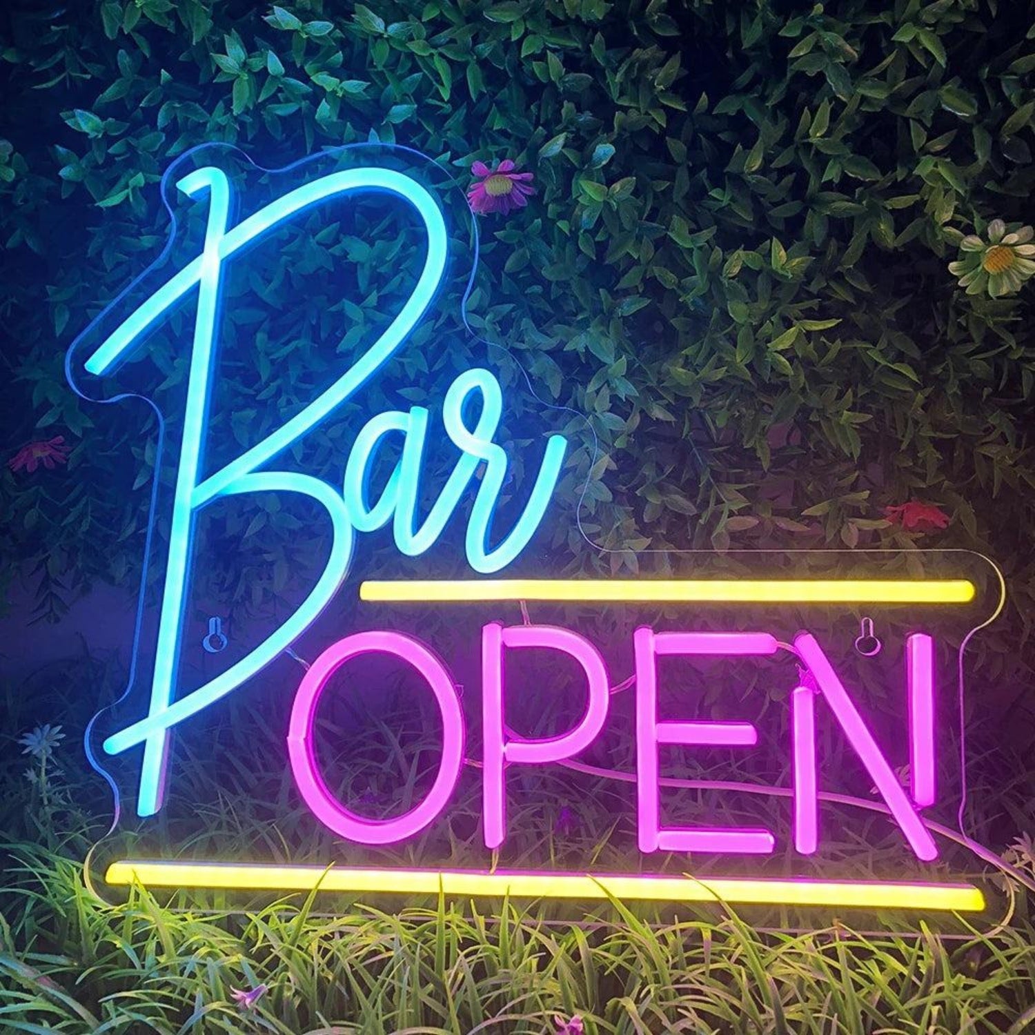 Bar Open Led Neon Sign With Blue Pink Accent Decor For Bars | Shineneon