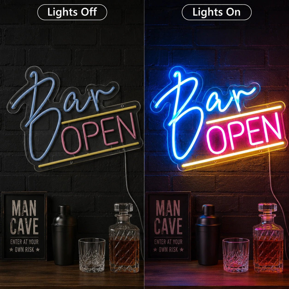 Bar Open Man Cave LED Neon Sign - Shineneon