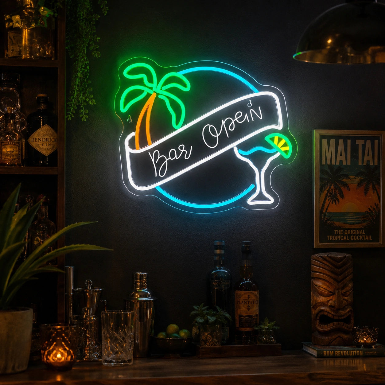 Bar Open Palm Cocktail LED Neon Sign real lifestyle scene