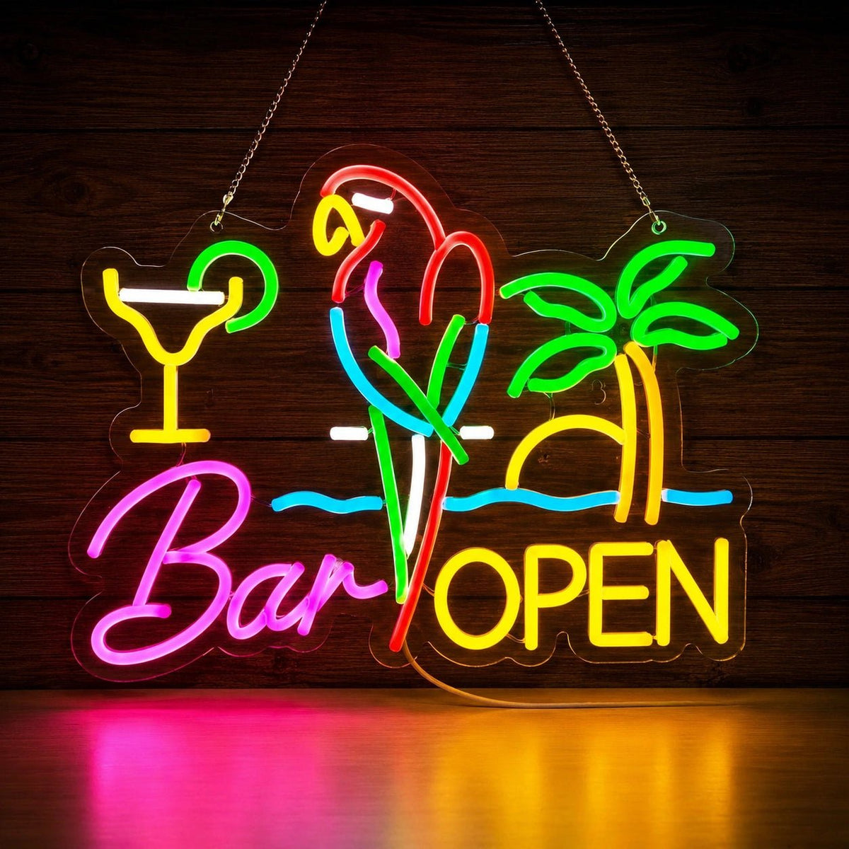 Bar Open Parrot Palm LED Neon Sign - Shineneon