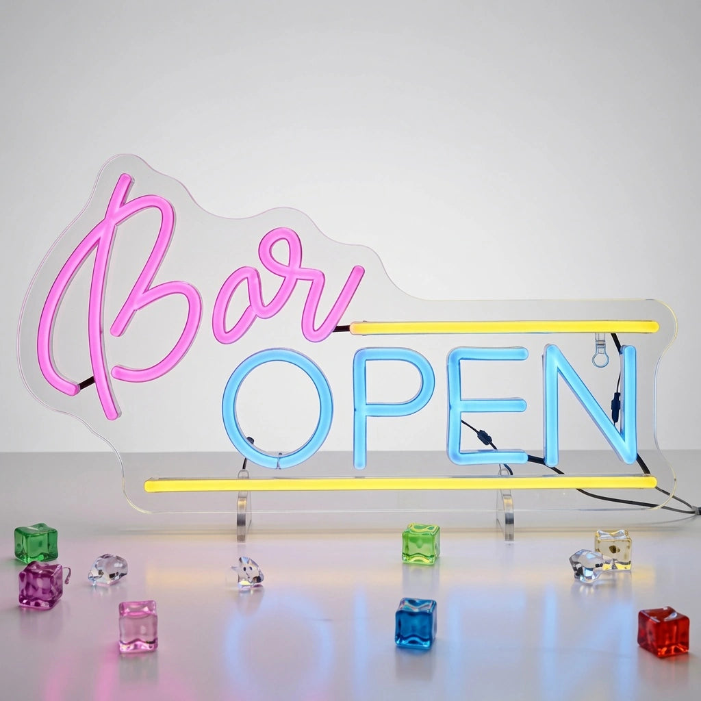 Bar Open Surrounded By Diced Cubes Business LED Neon Sign - 01 Original Product Image