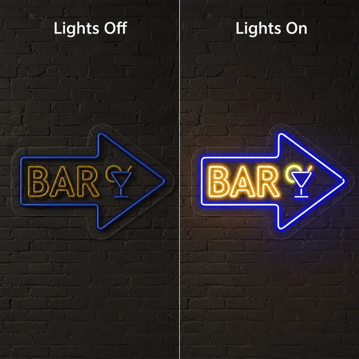 Bar Right Arrow With Cocktail Glass LED Neon Sign - Shineneon