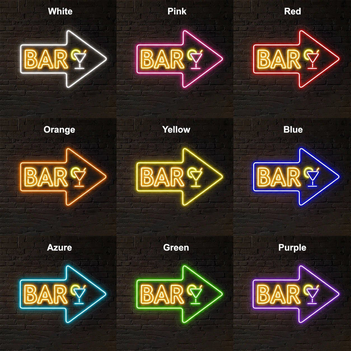 Bar Right Arrow With Cocktail Glass LED Neon Sign - Shineneon