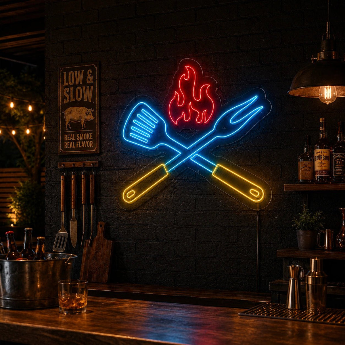 Barbecue Spatula Fork And Flame LED Neon Sign - Shineneon