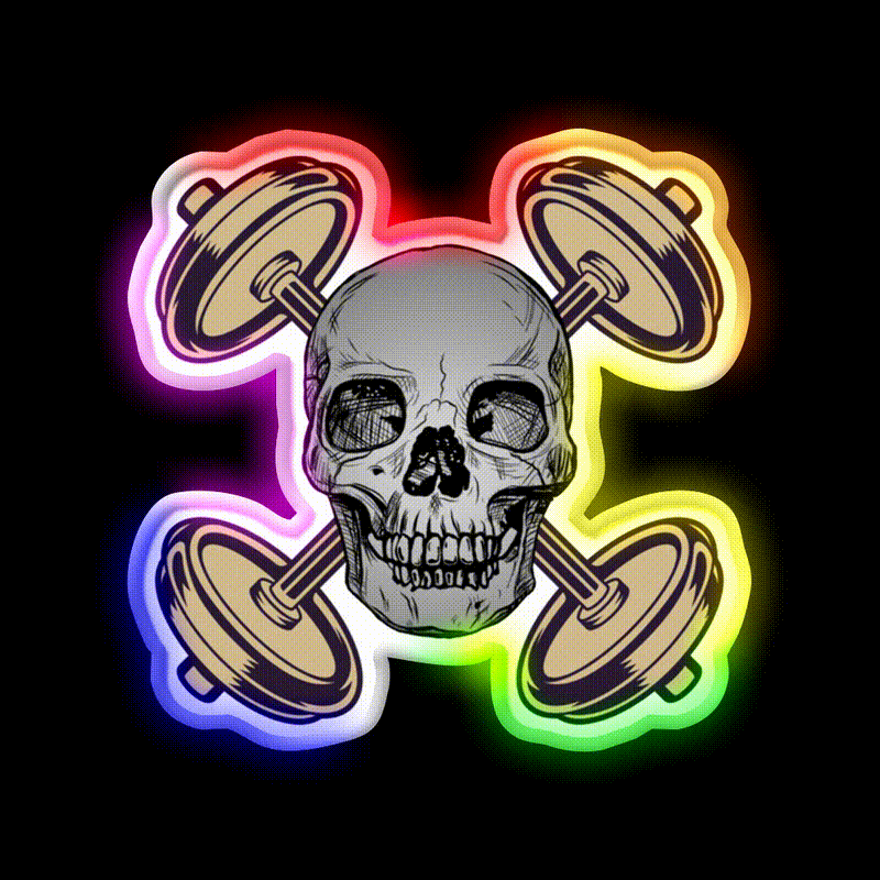 Barbells And Skulls Weightlifting Crossfit Gym Fitness Led Neon Sign Rgb Color