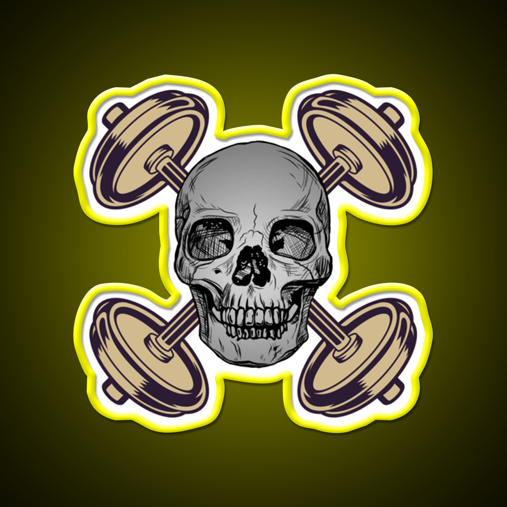 Barbells And Skulls Weightlifting Crossfit Gym Fitness Led Neon Sign Rgb Color