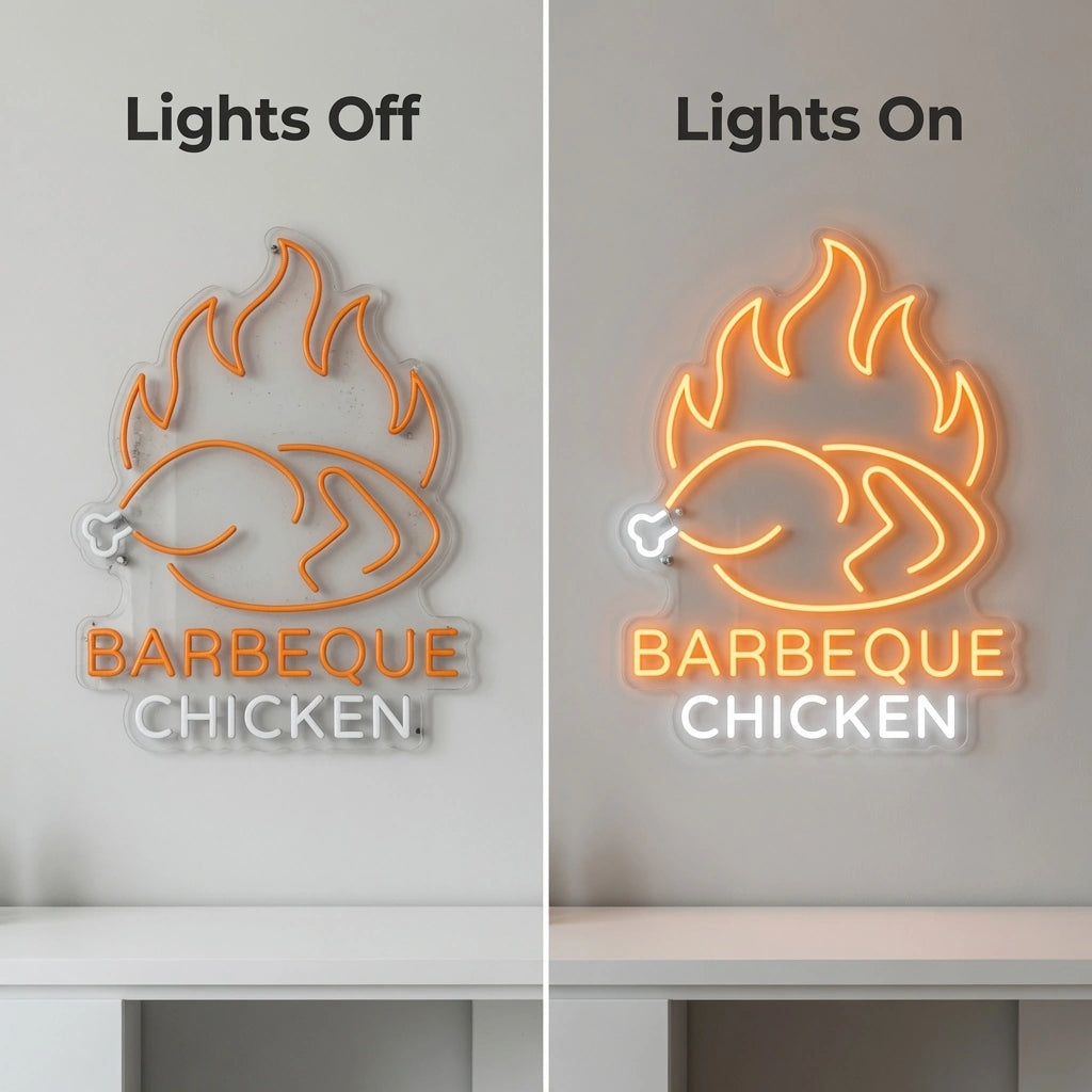 Barbeque Chicken Wall Decor LED Neon Sign - 06 Day Night Comparison