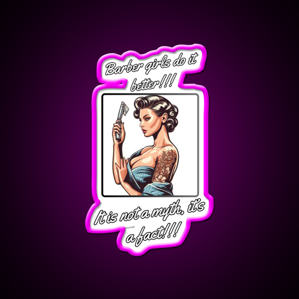 Barber Girl No3 Barber Girls Do It Better Barber Shop Haircut Led Neon Sign - Neon sign mounted on wall in room